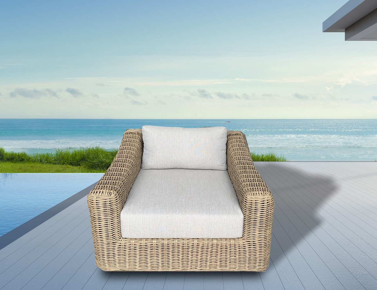 Highland Dunes Tulum Arm Chair Outdoor Patio Furniture Rattan Wicker Frame Club Chair Includes Light Grey Olefin Cushions Wayfair Canada
